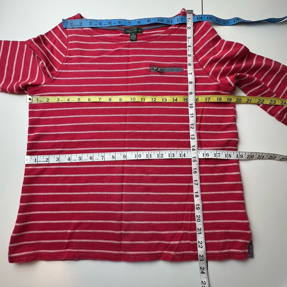 LRL Lauren Jeans Co. RALPH LAUREN Red Stripe 100% Cotton Zip Pocket Top M - Picture 8 of 15